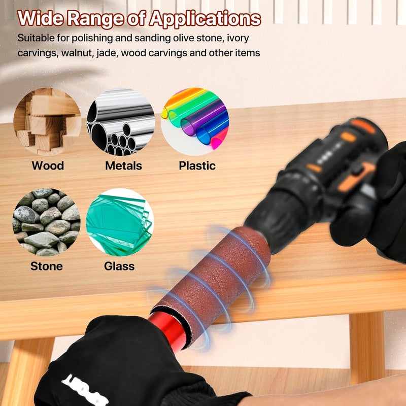 Mosxoed Hand-Held Rubber Sanding Drum for Drill - 4-1/2" x 1-1/2" and 4-1/2" x 1", Spindle Sander Adapter for Power Drill, Drum Sanding Sleeves for Wood and Metal - Image 4